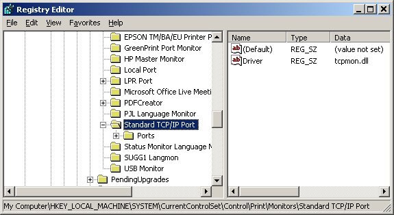 The Standard TCP/IP Port key should look like this.