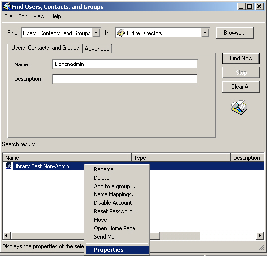 ad2 Active Directory Search Results Properties