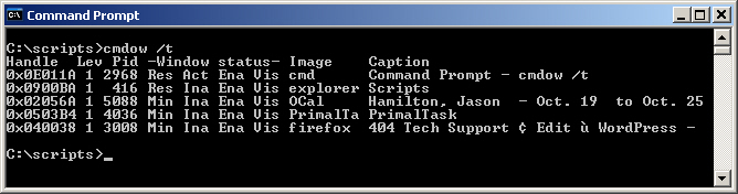 Lists the windows open in my task bar.