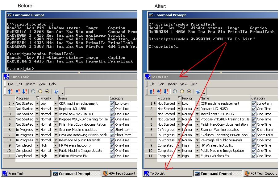 Before and After shot of CMDOW Renaming