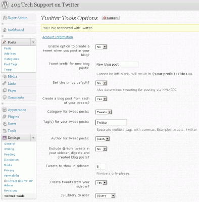 twitter tools config 394x400 Use WordPress to Create a Searchable Archive of Your Tweets