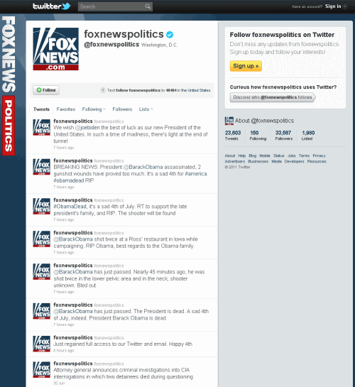 foxnews 500x545 Fox News Twitter Account Hacked   Falsely Announces Obama Assassinated