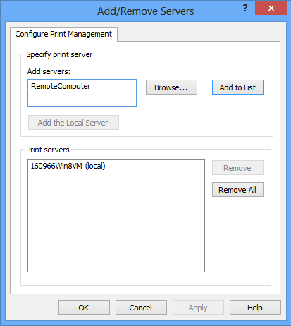 How to View Remote Printers in Windows 8 addremove svrscreen How to View Remote Printers in Windows 8