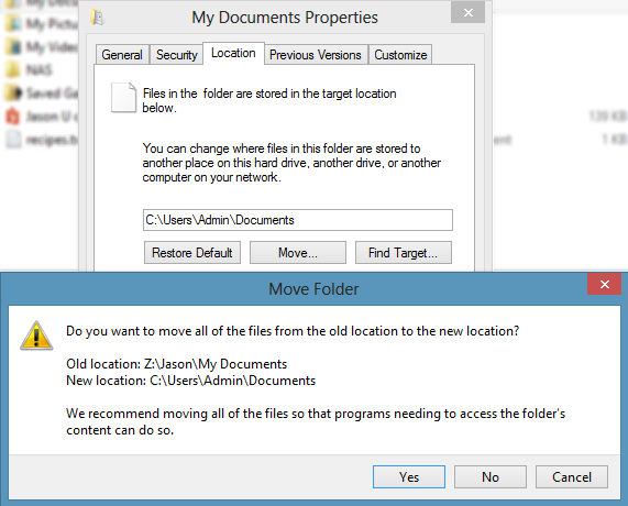 Windows 8 and problems with a redirected My Documents folder move mydocs Windows 8 and problems with a redirected My Documents folder