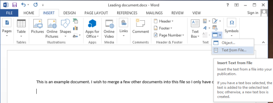 insert text from file How to merge multiple Word documents into one